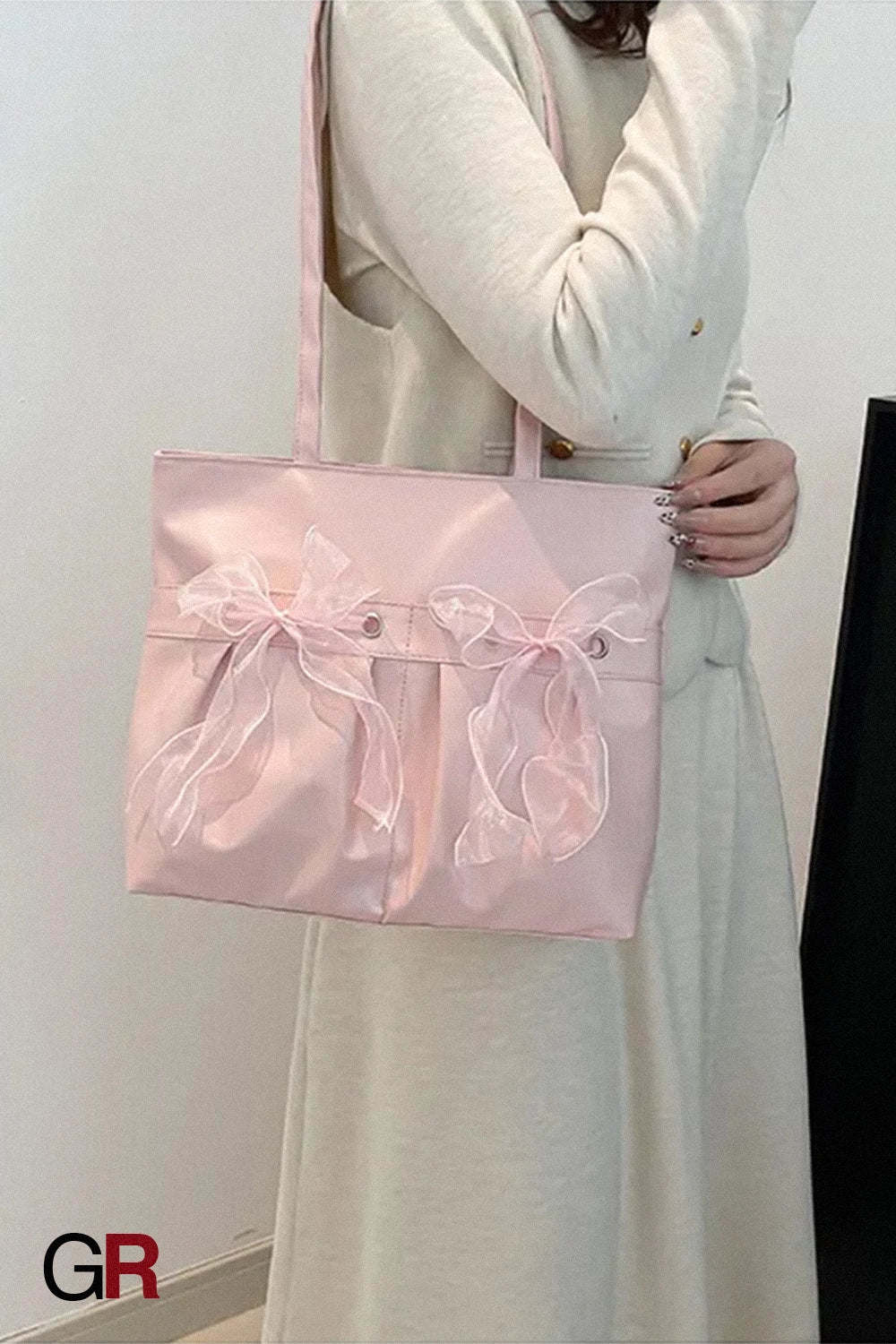 College Style Bow Tote Bag Large Capacity