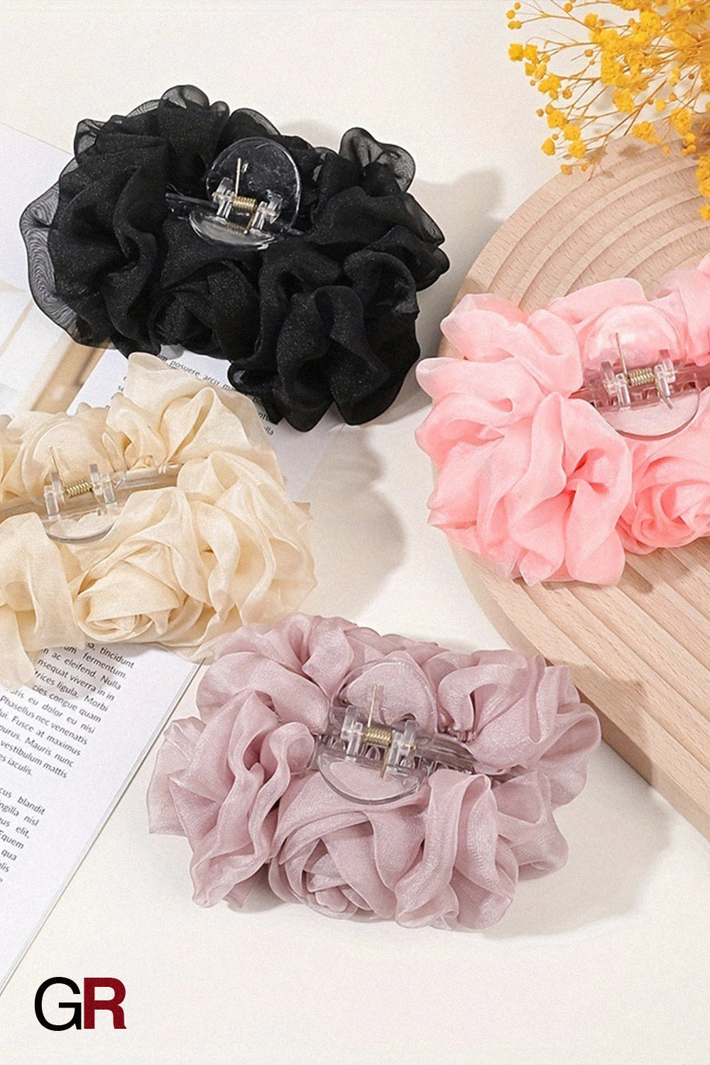 Chiffon Bow Barrettes Back Head Updo Hair Claw