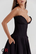 Chic Allure Strapless Bodycon Black Dress - GlamoROZ