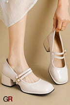 French Style Mary Jane Women's Chunky Heel Leather Retro Shoes