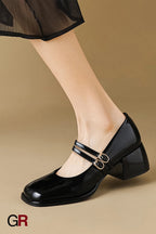 French Style Mary Jane Women's Chunky Heel Leather Retro Shoes