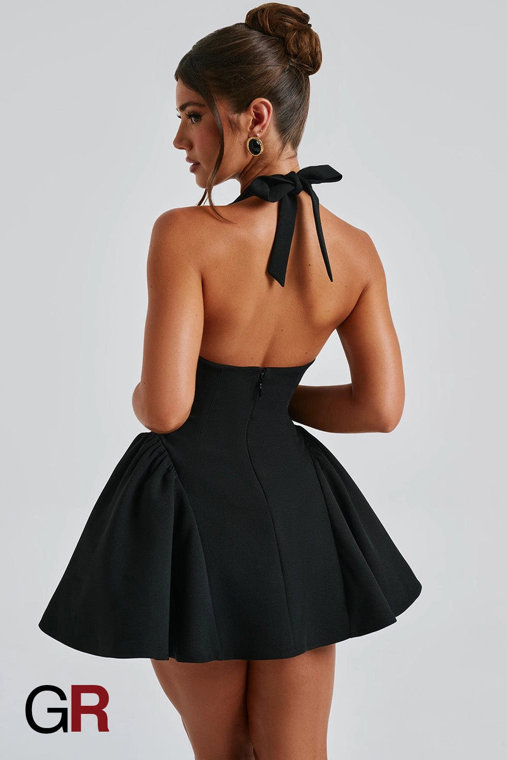 Midnight Temptation Deep V Black Halter Dress - GlamoROZ