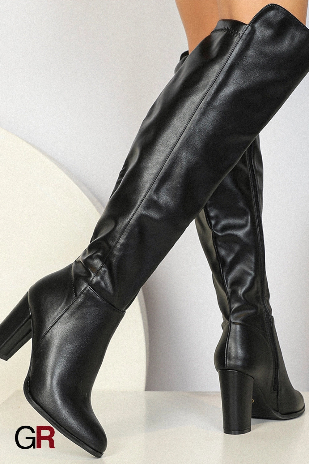 Women's Side Zipper Design Pointed Toe Chunky Heel Long Boots