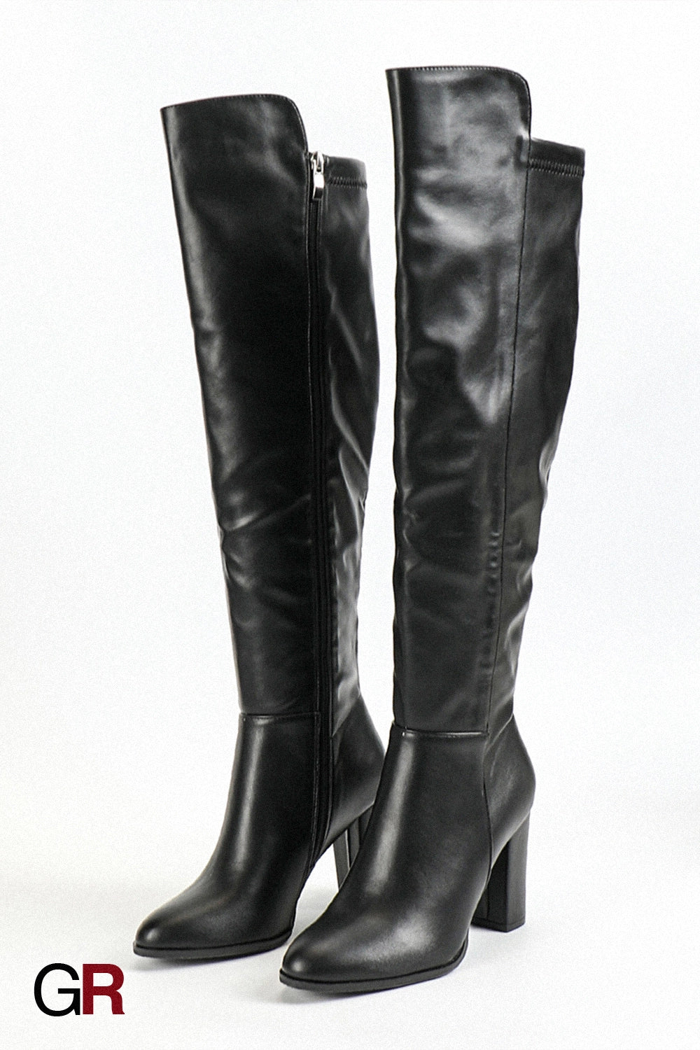 Women's Side Zipper Design Pointed Toe Chunky Heel Long Boots