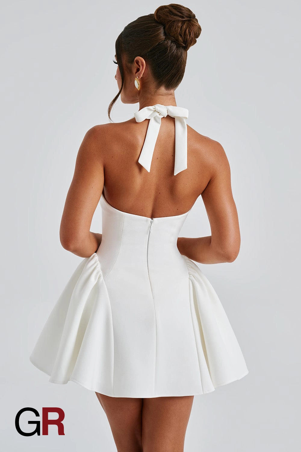 Midnight Temptation Deep V White Halter Dress - GlamoROZ