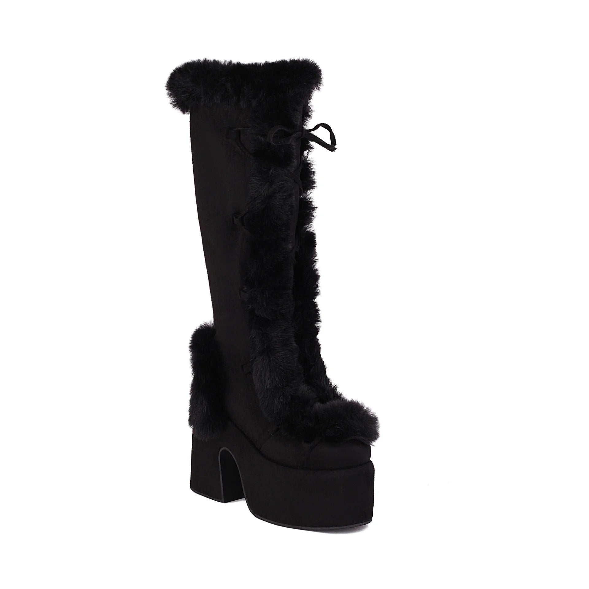 Plush Platform High Heel Fur Boots - GlamoROZ