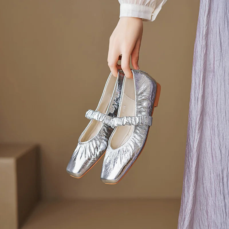 Pleated Elegance Square Toe Flats - GlamoROZ