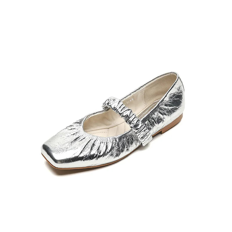 Pleated Elegance Square Toe Flats - GlamoROZ