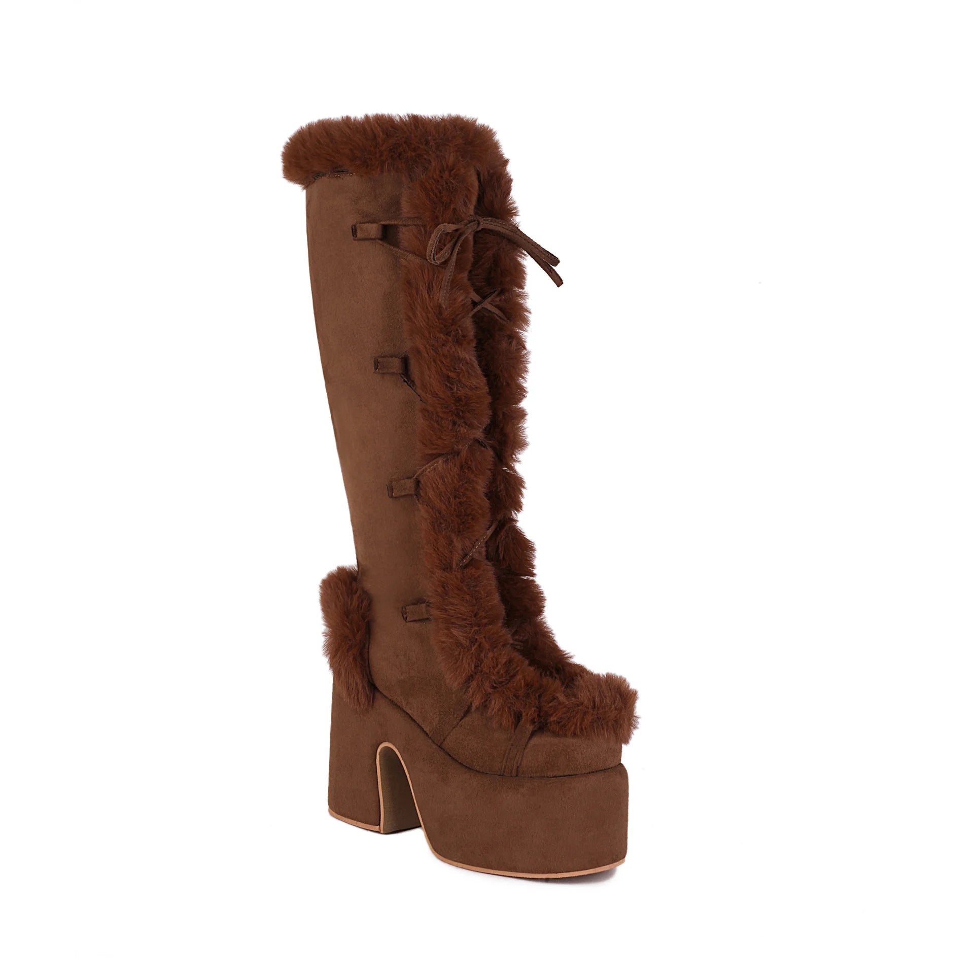 Plush Platform High Heel Fur Boots - GlamoROZ