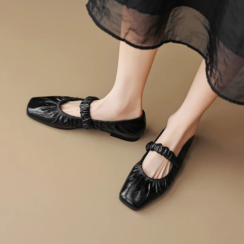 Pleated Elegance Square Toe Flats - GlamoROZ
