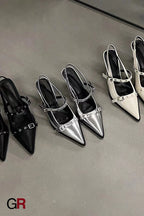 Thick Heel Ankle-strap Pointed Toe Chunky Heel Mary Jane Shoes