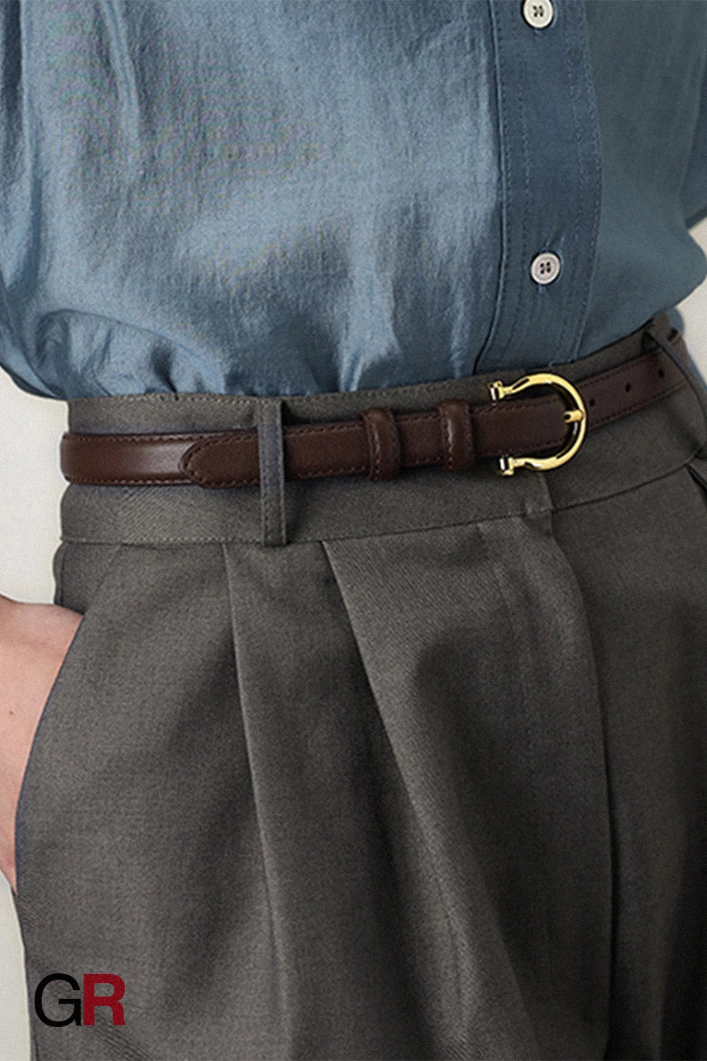 French Gold Buckle Genuine Leather Belt Women