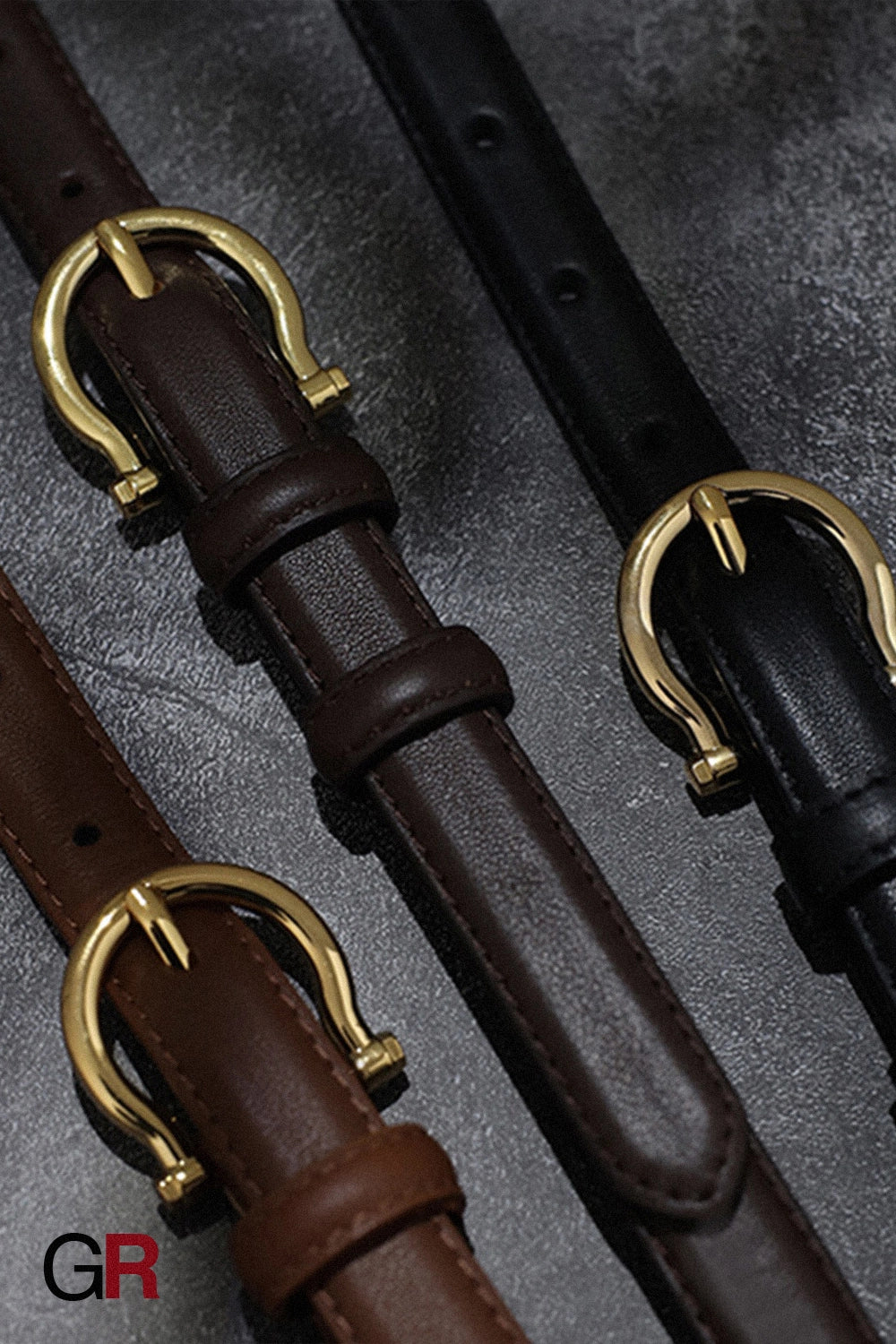 French Gold Buckle Genuine Leather Belt Women