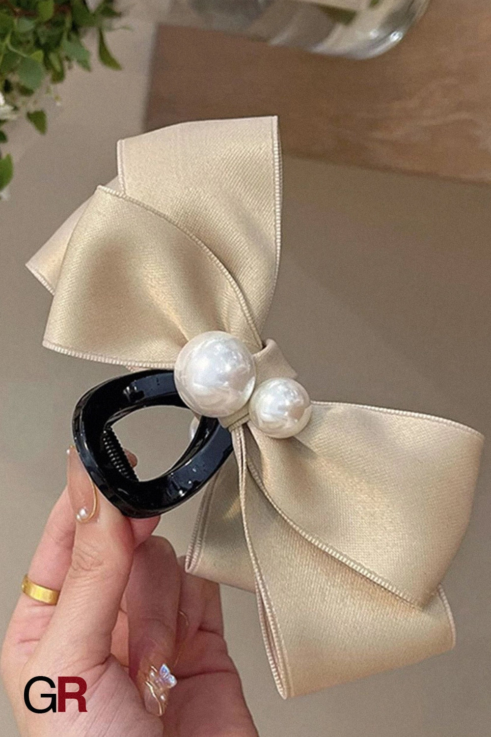 Pearl Bow Large Hair Clip Women's Headdress