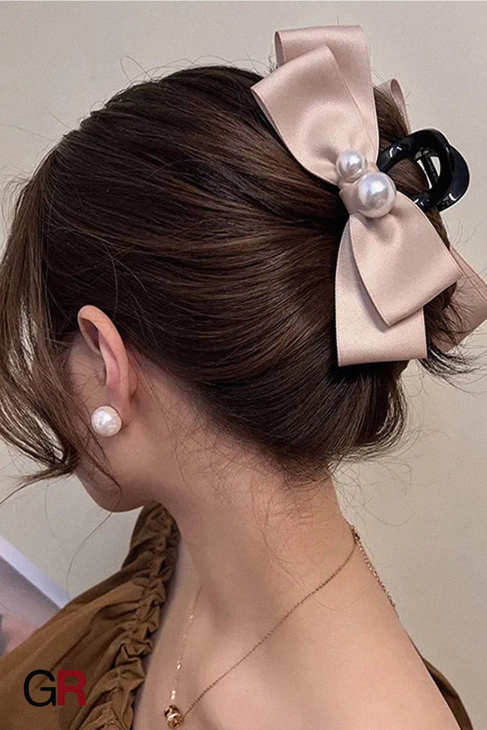 Pearl Bow Large Hair Clip Women's Headdress