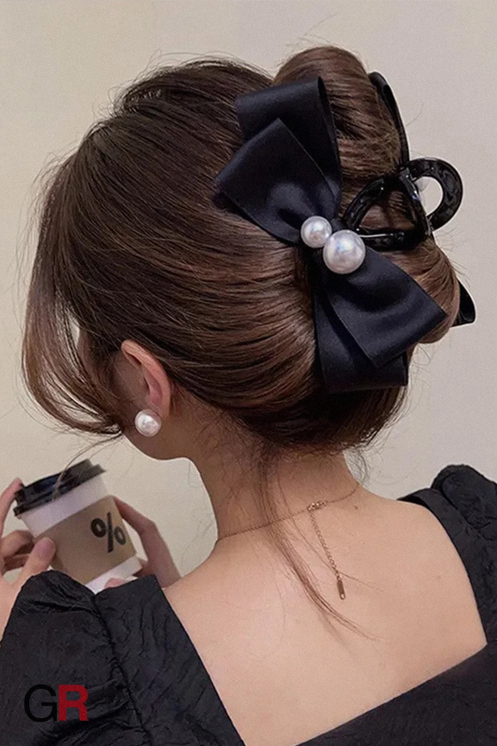 Pearl Bow Large Hair Clip Women's Headdress