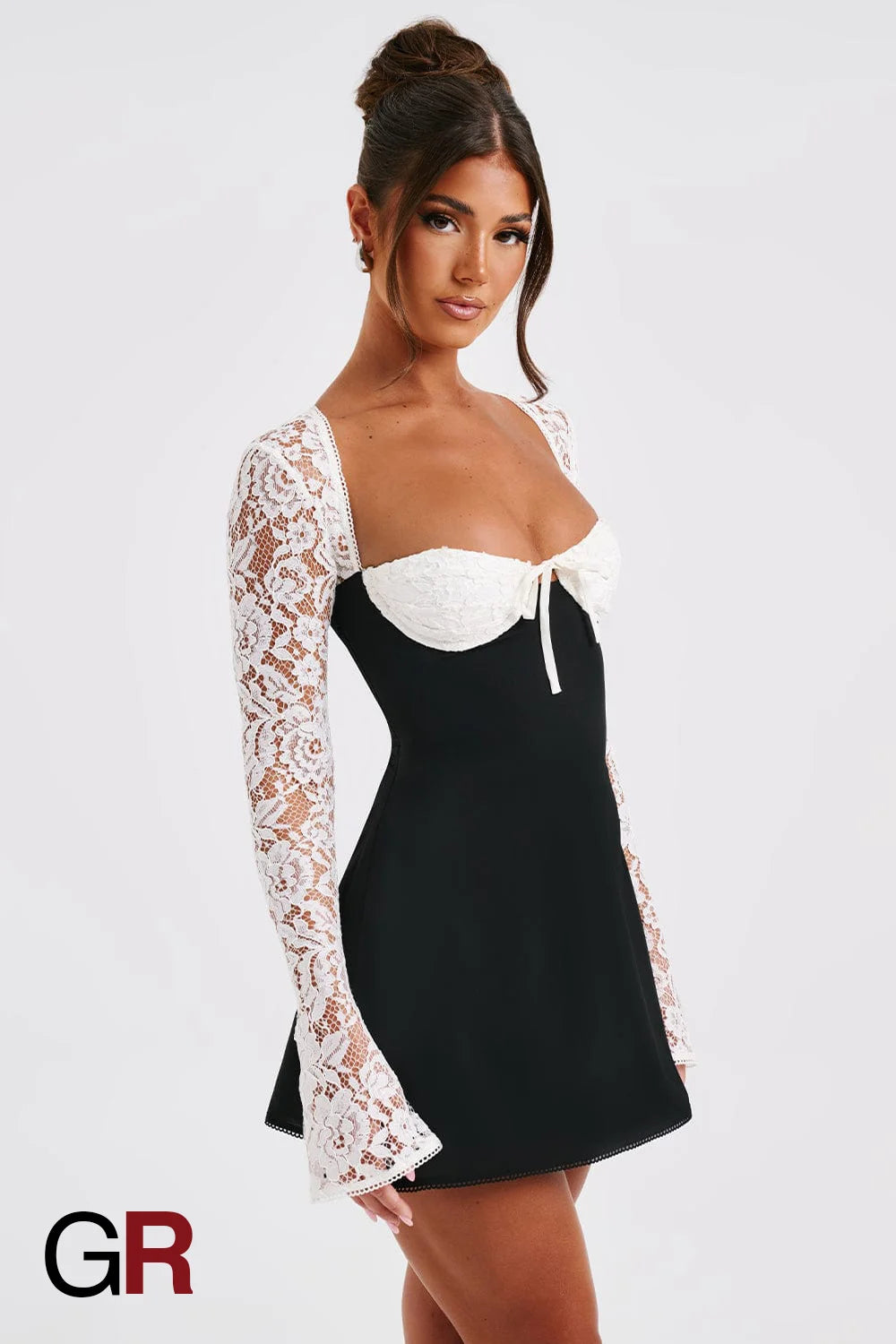 Lace Corset Black & White Mini Dress - GlamoROZ