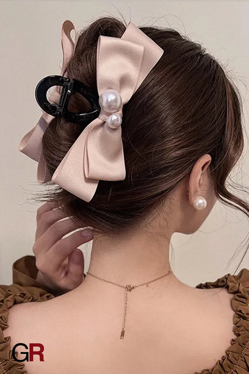 Pearl Bow Large Hair Clip Women's Headdress