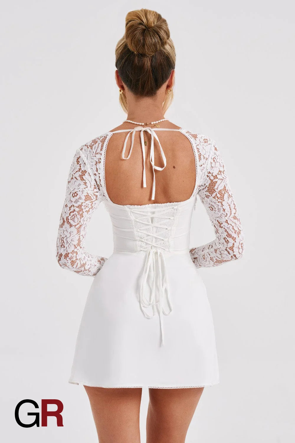 Lace Corset Backless White Mini Dress - GlamoROZ