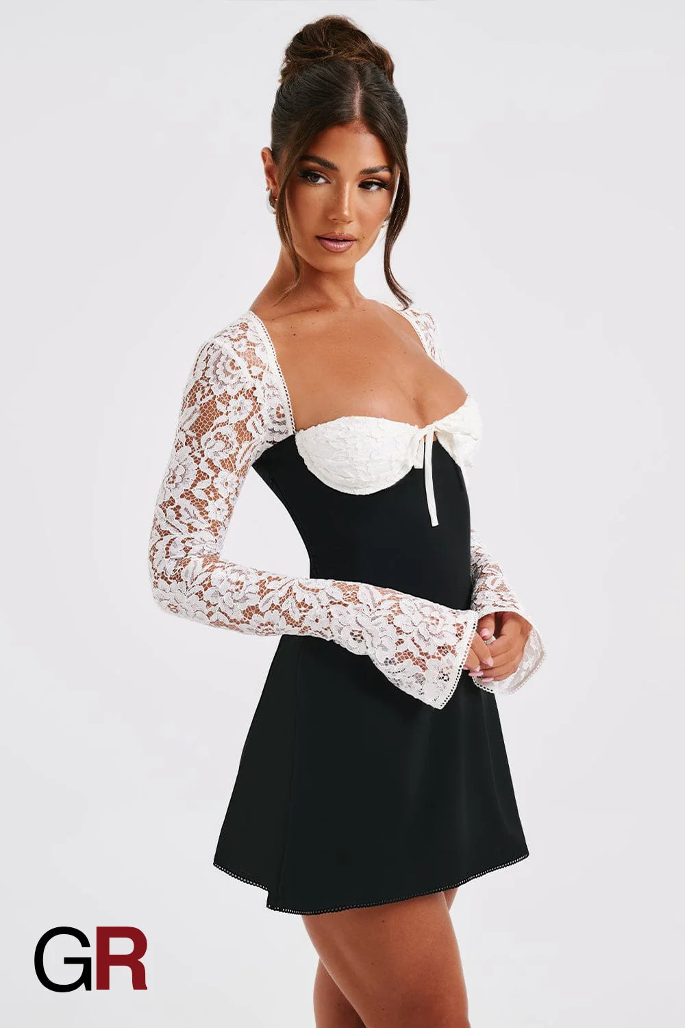 Lace Corset Black & White Mini Dress - GlamoROZ