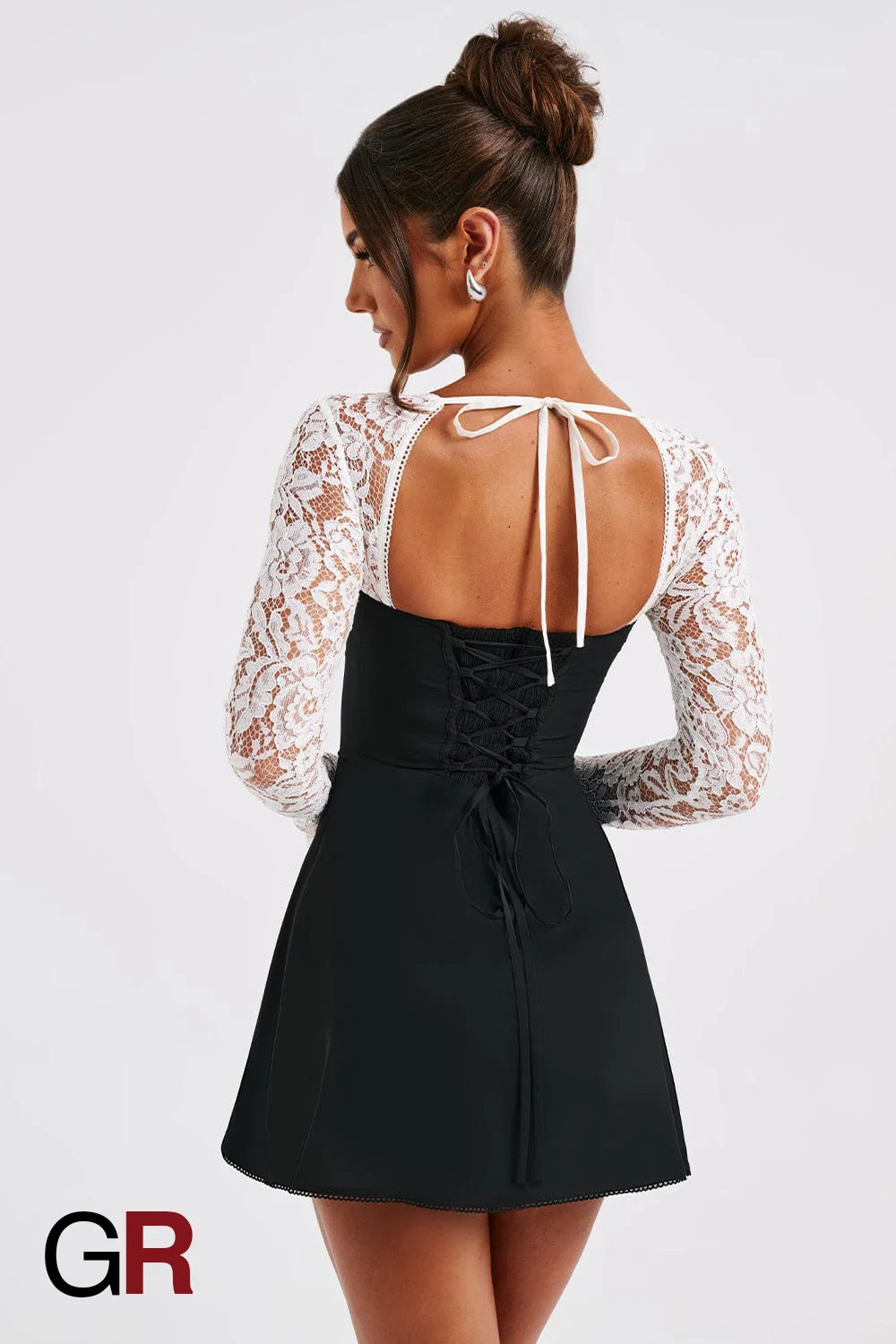 Lace Corset Black & White Mini Dress - GlamoROZ