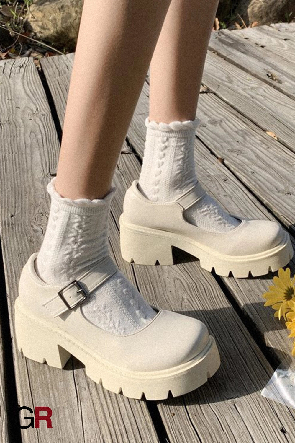 Women's Platform Vintage College Chunky Heel Mary Jane Shoes