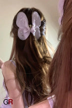 New Tulle Butterfly High-grade Headdress Barrettes Women's French Retro Simple Mesh Solid Color French Super Fairy Grip