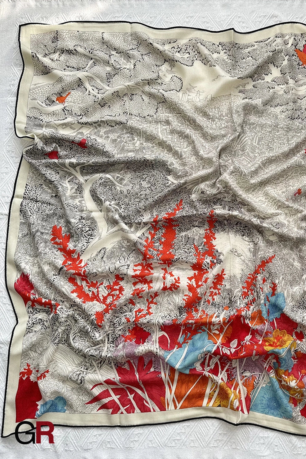 Return To Nature Duplex Printing Silk Wool Scarf