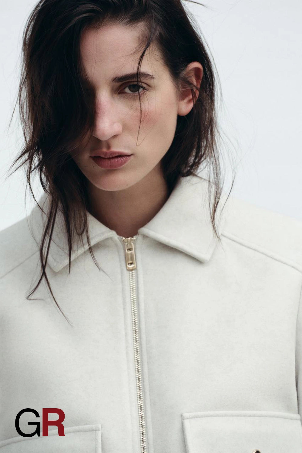 Lapel Woolen Zip White Pocket Coat - GlamoROZ