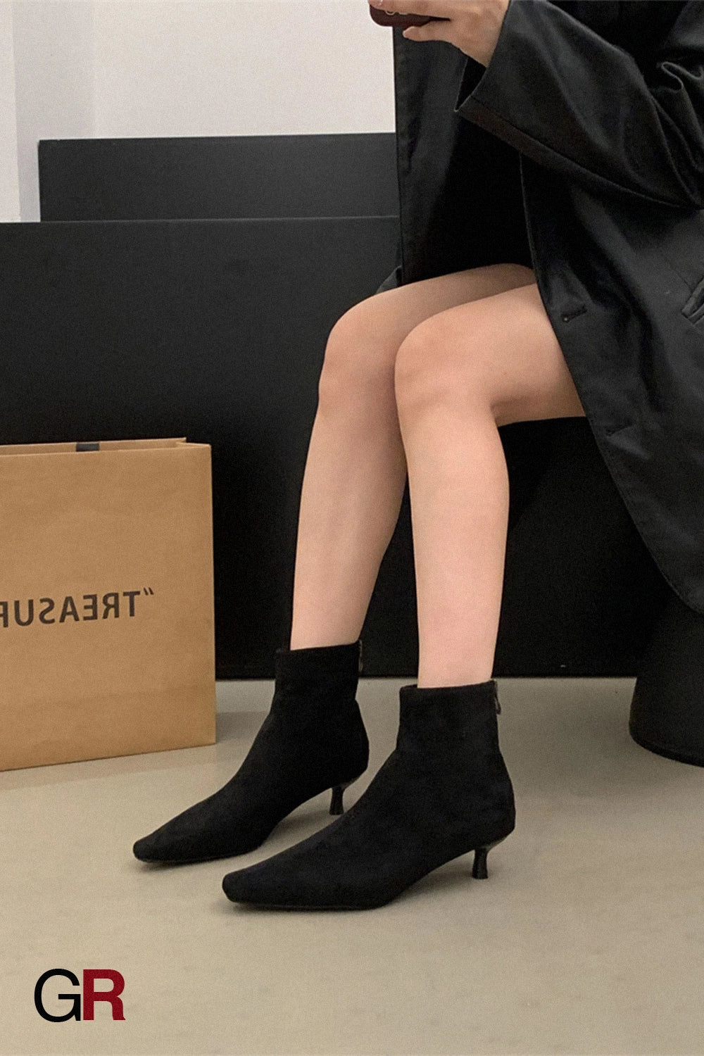 High Heel Square Toe Thin Korean Style Stiletto Heel Simple Commuter Ankle Boots