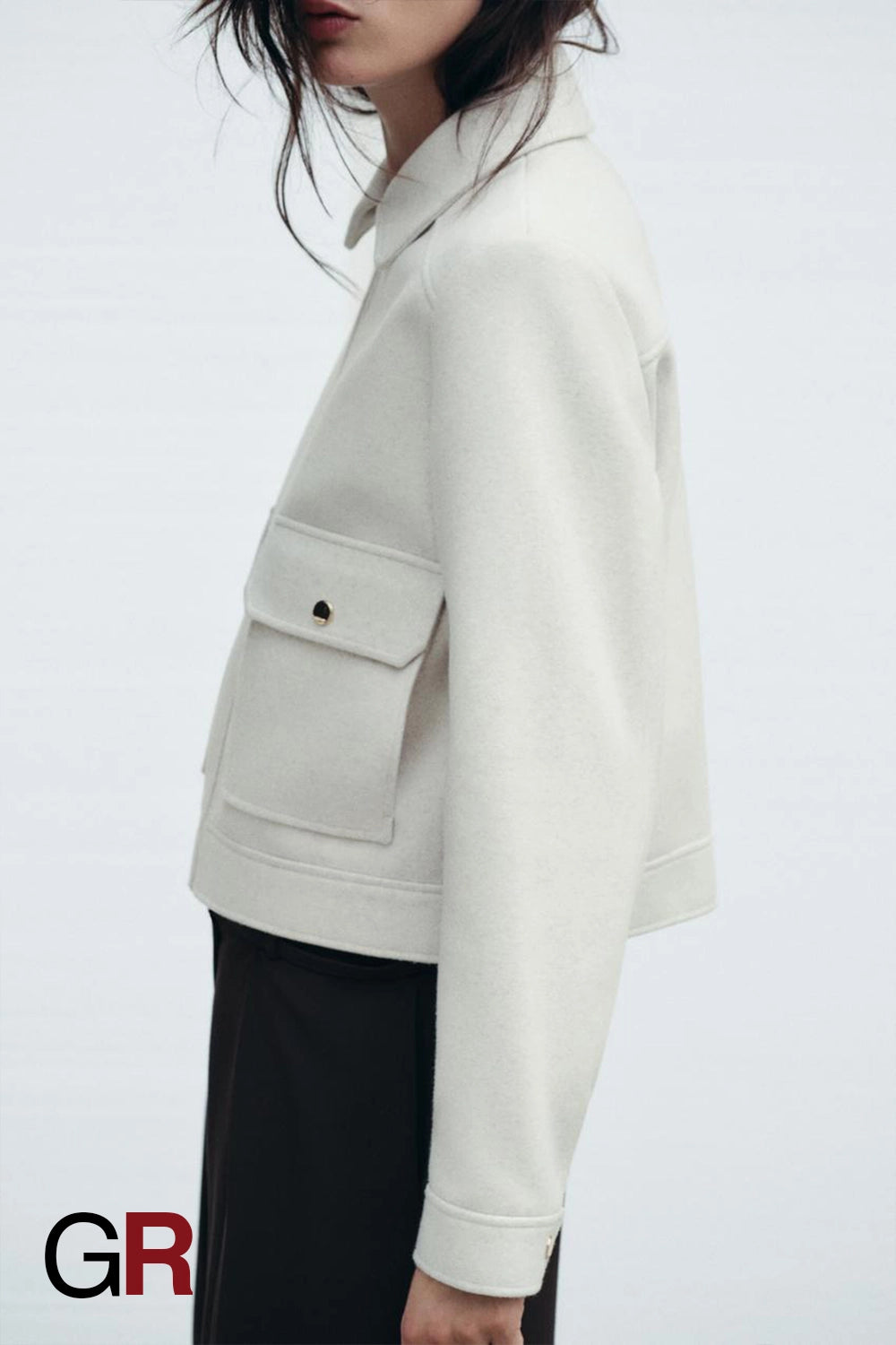 Lapel Woolen Zip White Pocket Coat - GlamoROZ