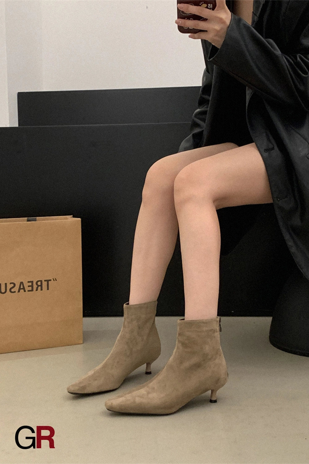 High Heel Square Toe Thin Korean Style Stiletto Heel Simple Commuter Ankle Boots