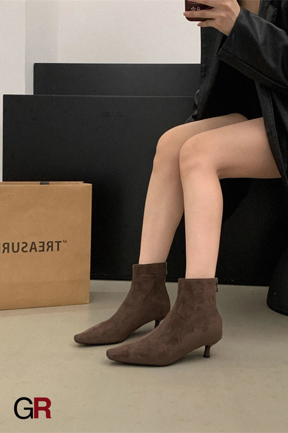 High Heel Square Toe Thin Korean Style Stiletto Heel Simple Commuter Ankle Boots