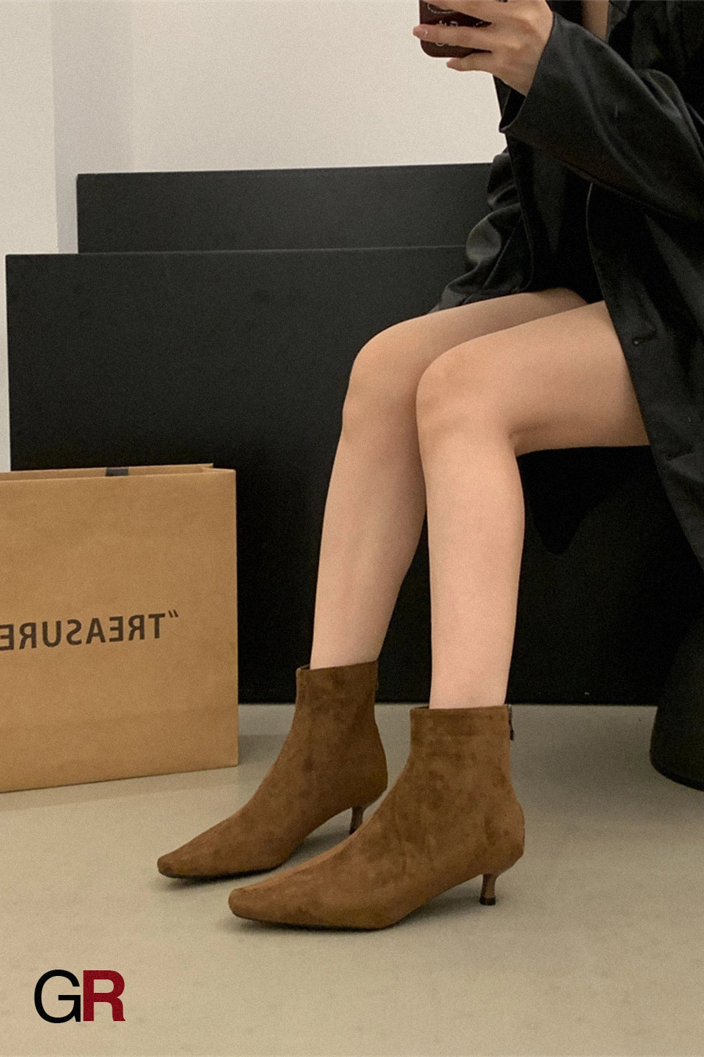 High Heel Square Toe Thin Korean Style Stiletto Heel Simple Commuter Ankle Boots