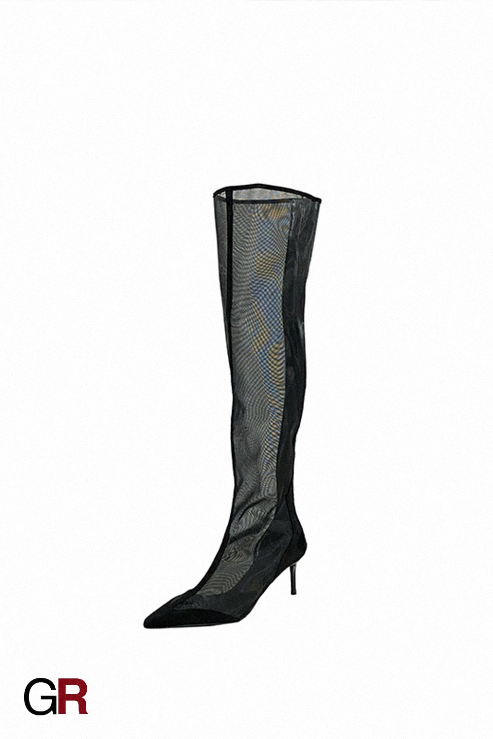 Fashion Pointed Transparent Mesh High Leg Boot Back Zipper Breathable Stiletto Heel Sandal Boots