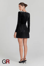 Floral Radiance Rhinestone Black A-Line Dress - GlamoROZ