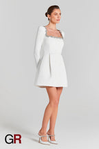 Floral Radiance Rhinestone White A-Line Dress - GlamoROZ