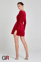 Floral Radiance Rhinestone Red A-Line Dress - GlamoROZ