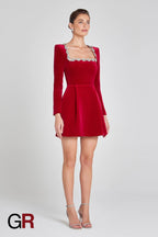 Floral Radiance Rhinestone Red A-Line Dress - GlamoROZ