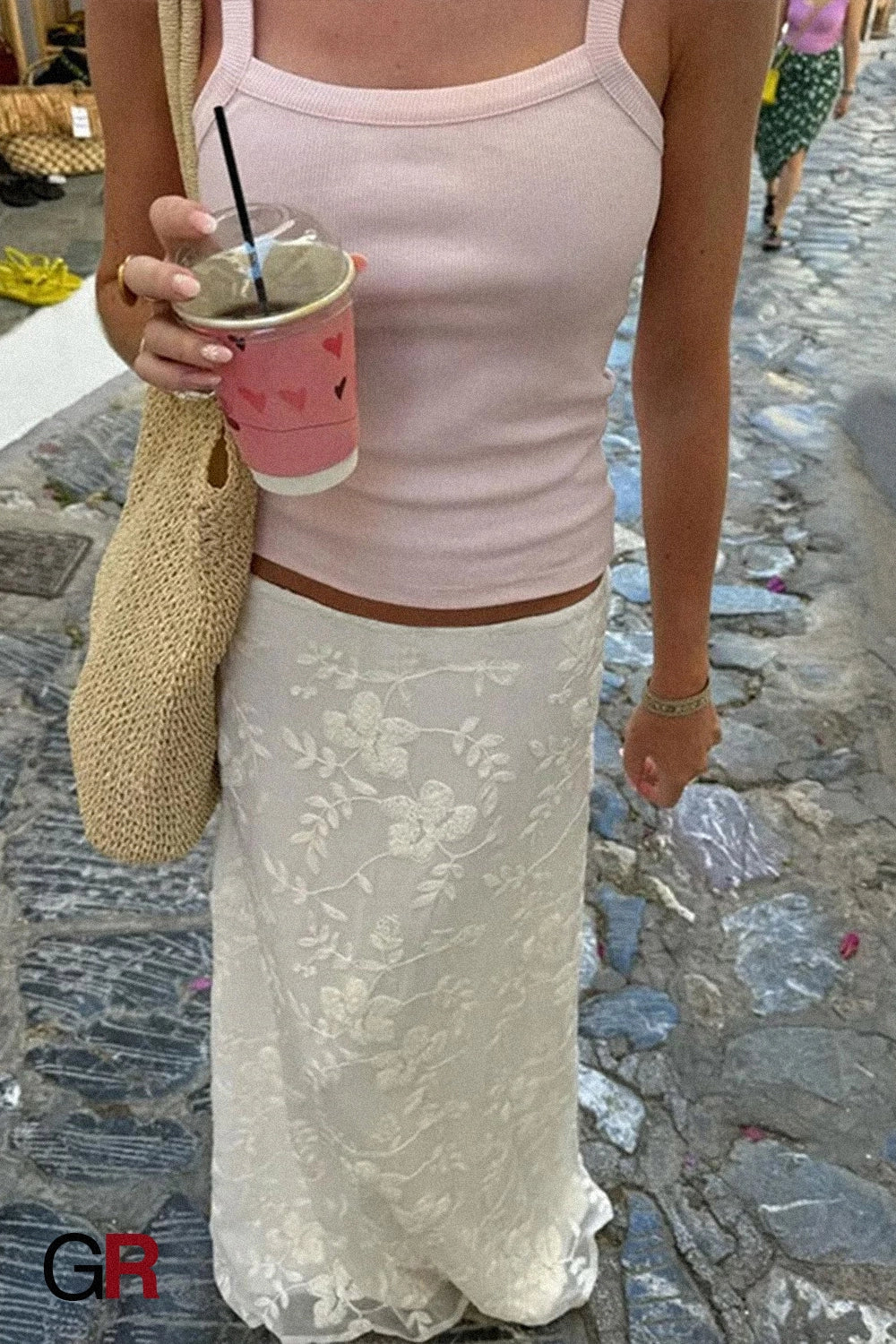 Sexy Low Waist Crocheted Flower Fashion Temperament Slim Skirt