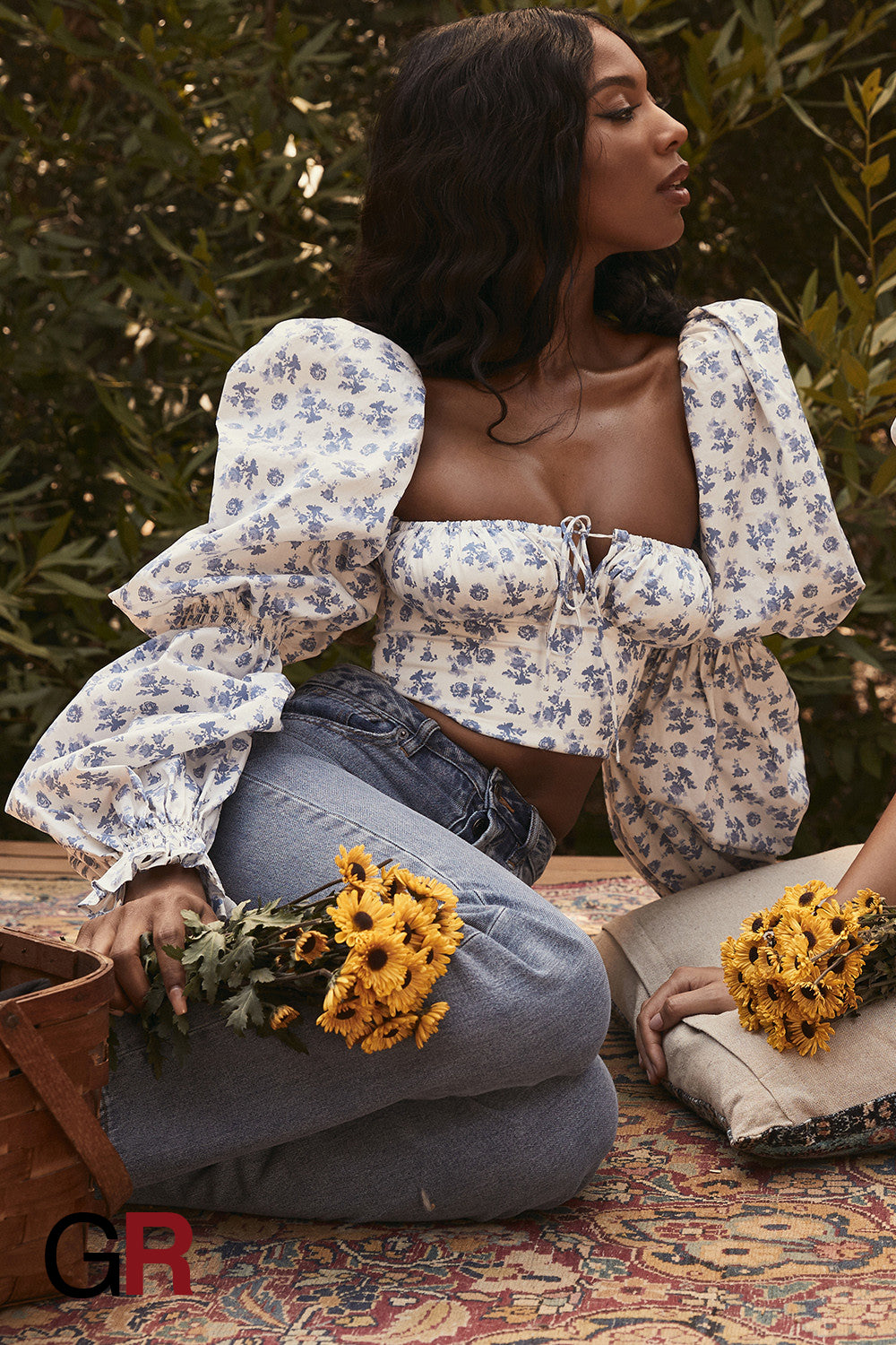 Regal Collar Puff Sleeve Bell Blue Top - GlamoROZ