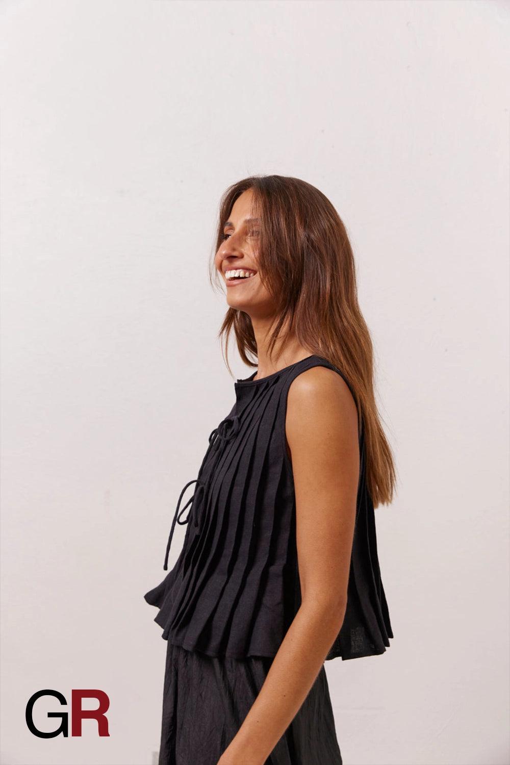 Serene Lace-Up Black Cotton-Linen Shirt - GlamoROZ