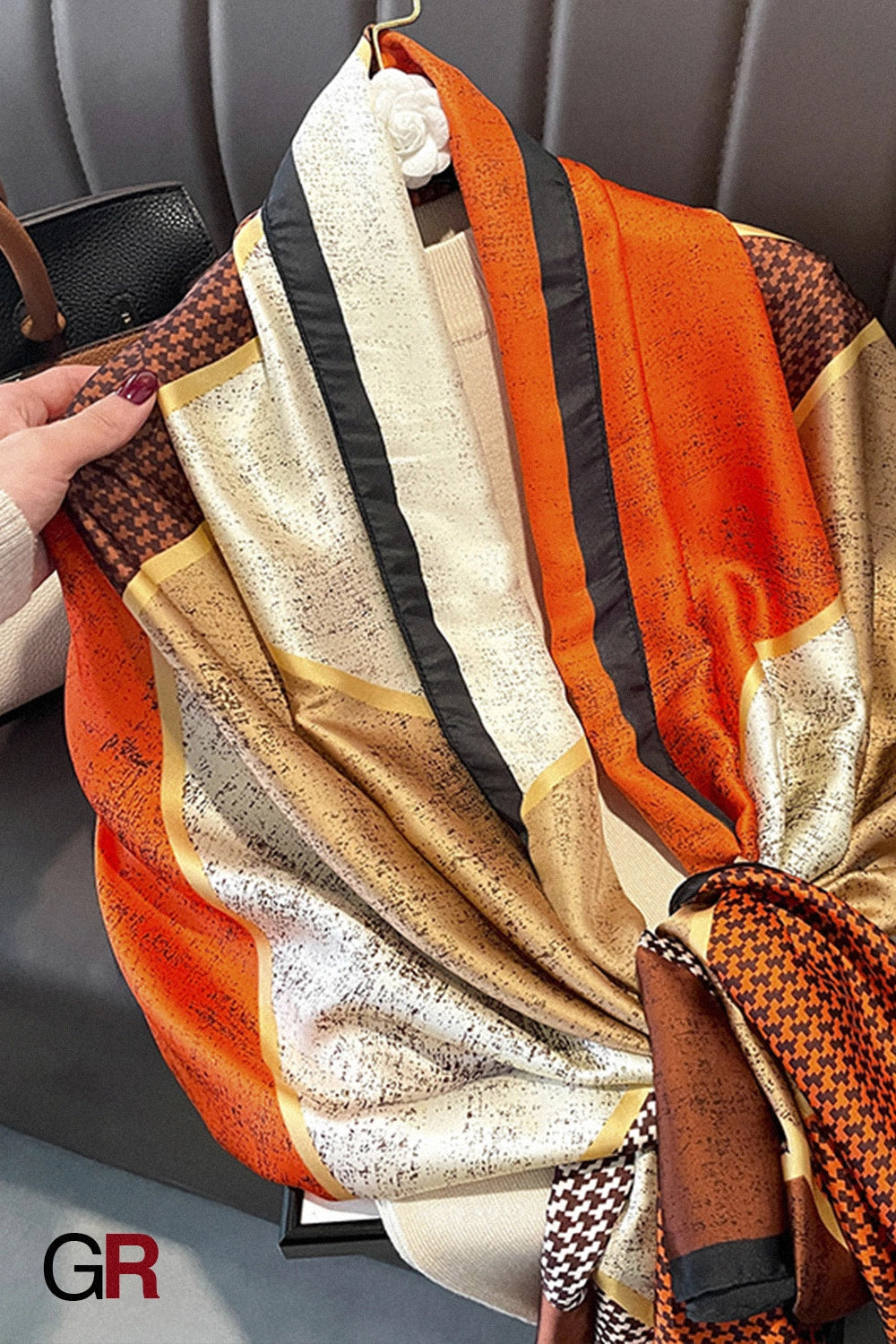 Houndstooth Color Matching New Silk Satin Scarf