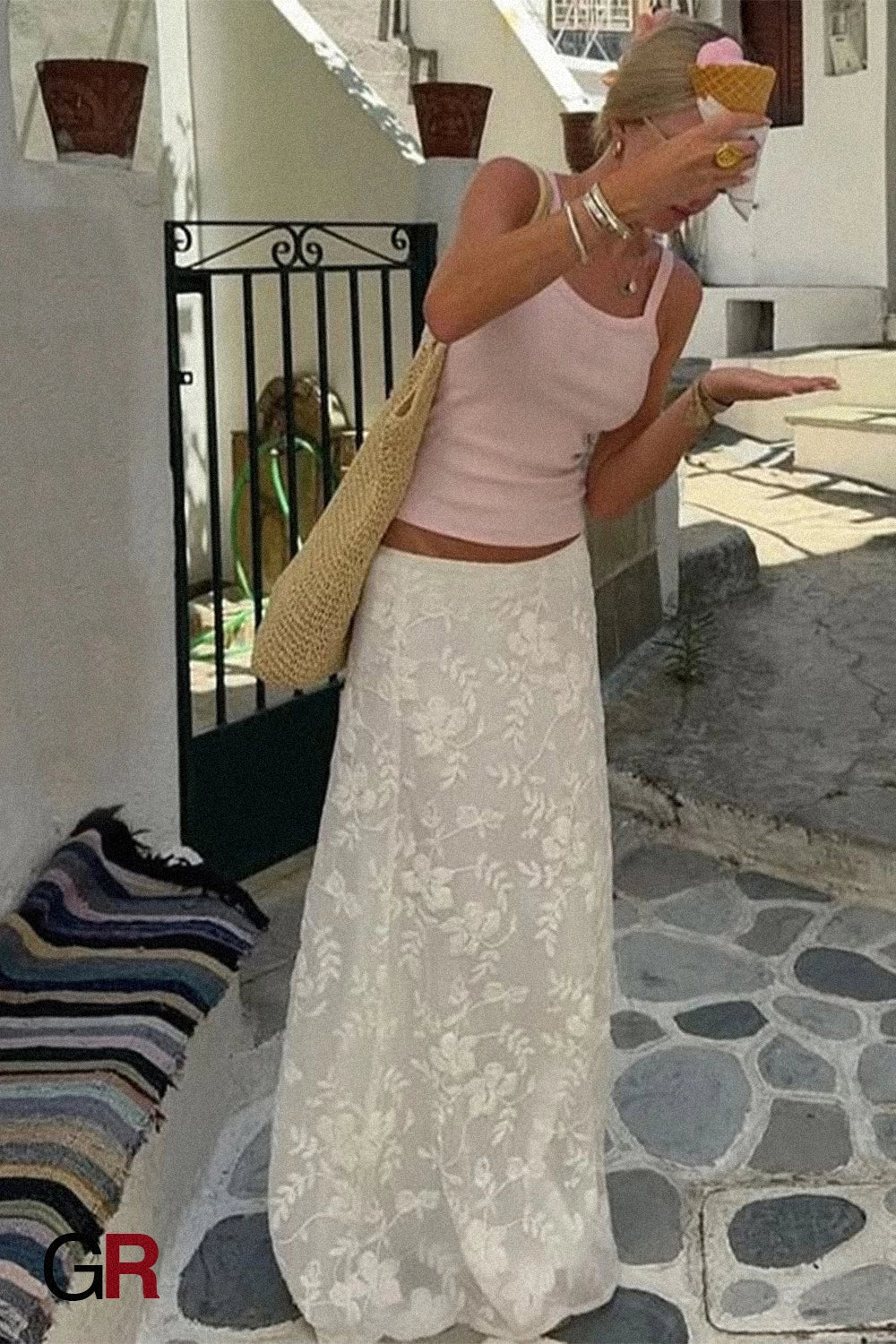 Sexy Low Waist Crocheted Flower Fashion Temperament Slim Skirt