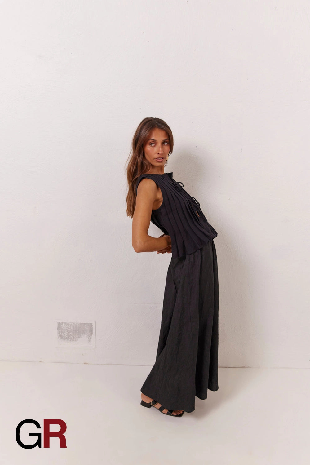 Serene Lace-Up Black Cotton-Linen Shirt - GlamoROZ