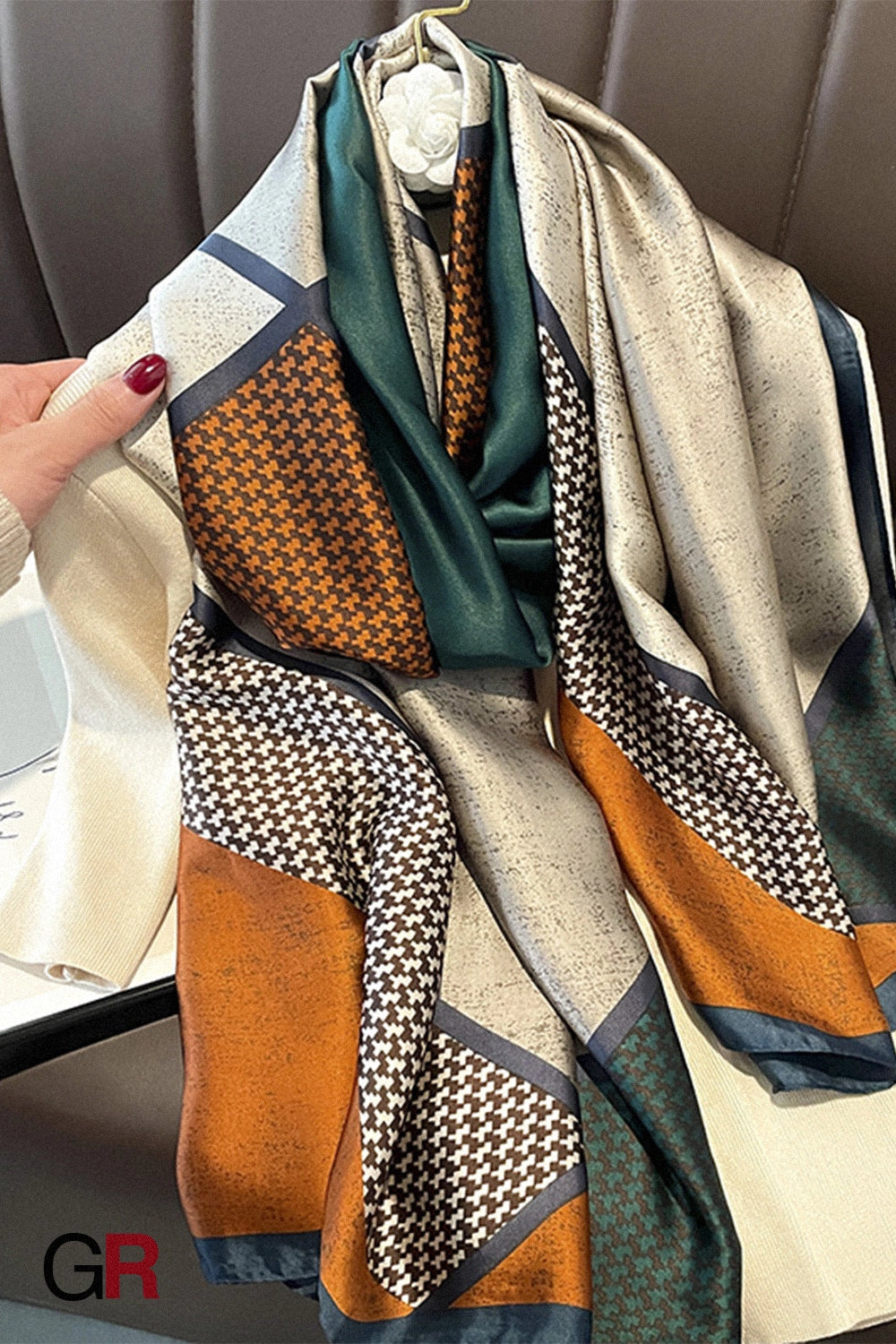 Houndstooth Color Matching New Silk Satin Scarf
