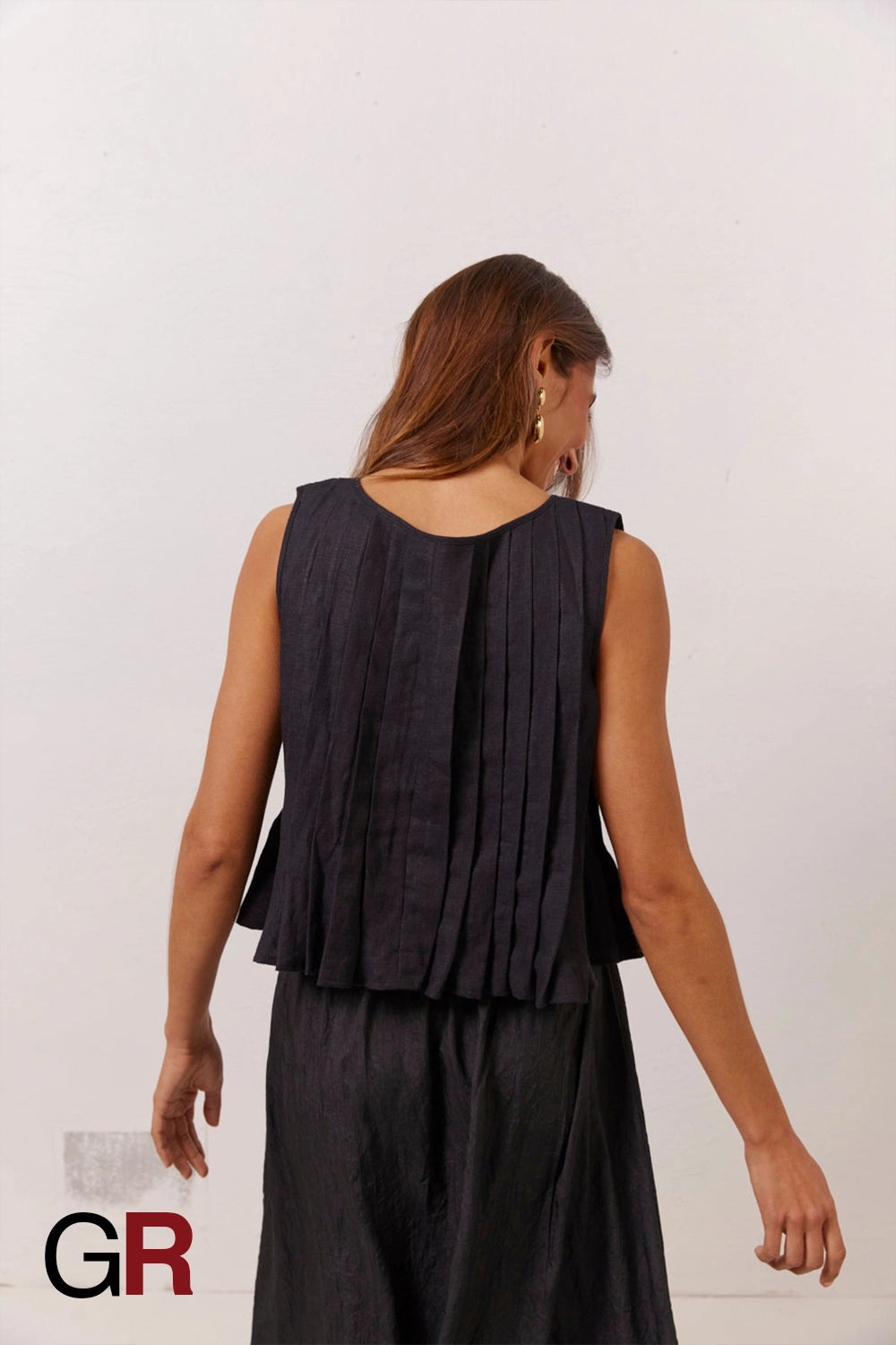 Serene Lace-Up Black Cotton-Linen Shirt - GlamoROZ