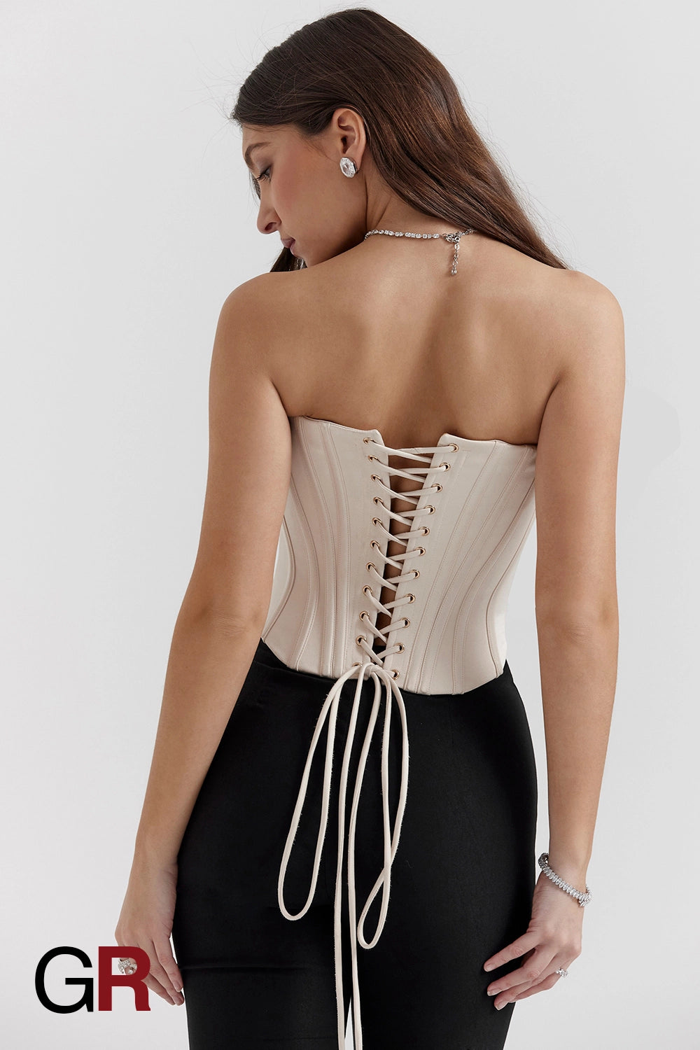 Sculpted Tube White Top Corset with Fishbone Detail - GlamoROZ