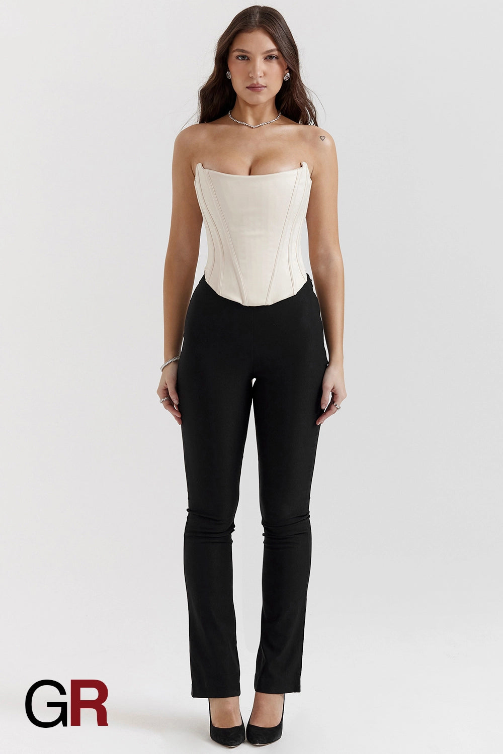 Sculpted Tube White Top Corset with Fishbone Detail - GlamoROZ