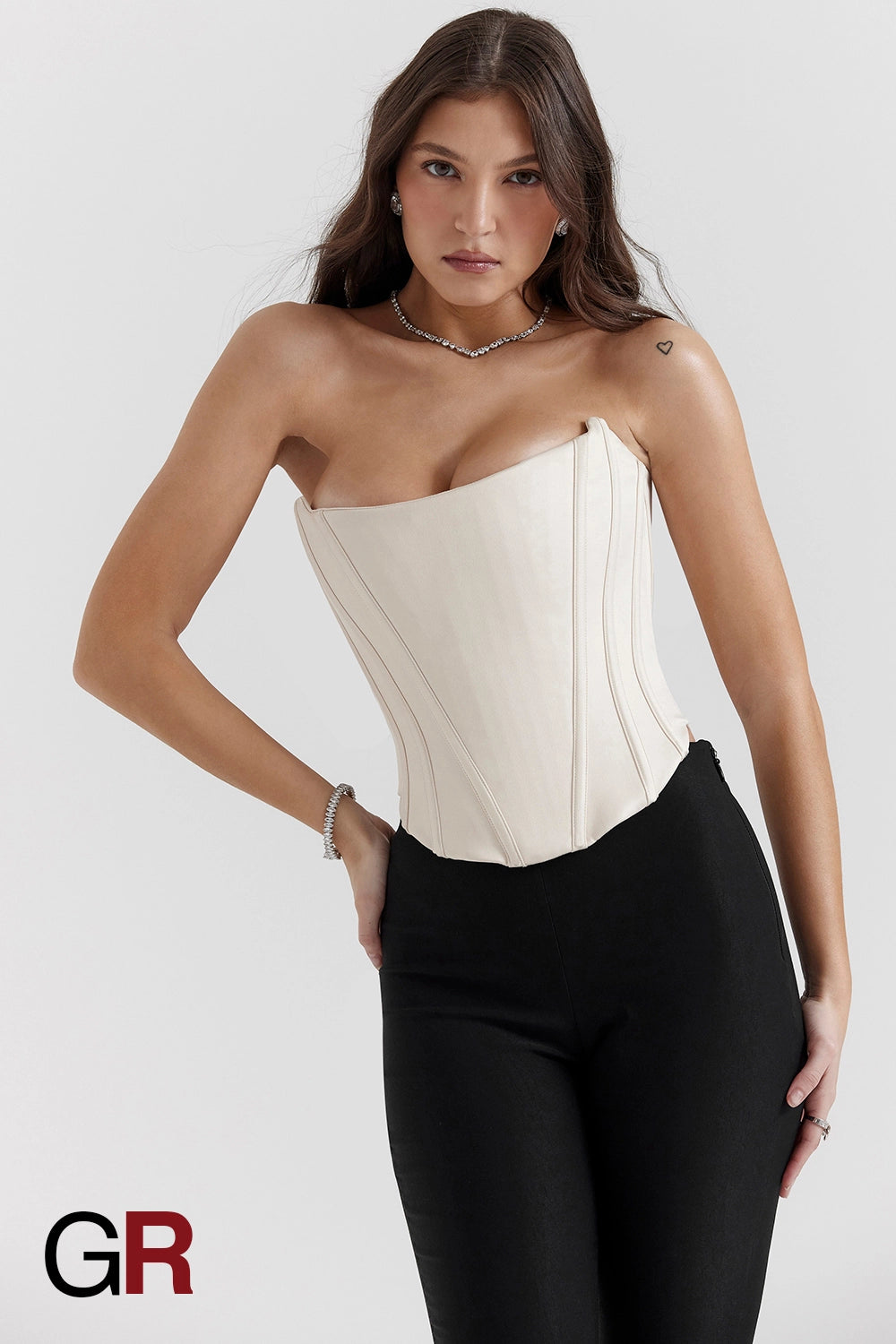 Sculpted Tube White Top Corset with Fishbone Detail - GlamoROZ